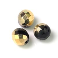 Broušené kuličky 10 mm Černá+zlatá (BRK10002) 3 ks