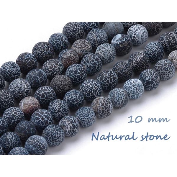 Kor�lky z miner�l� Ach�t tmavomodr� Crackle Frosted 10 mm