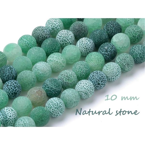 Korálky z minerálů Achát zelený Crackle Frosted 10 mm