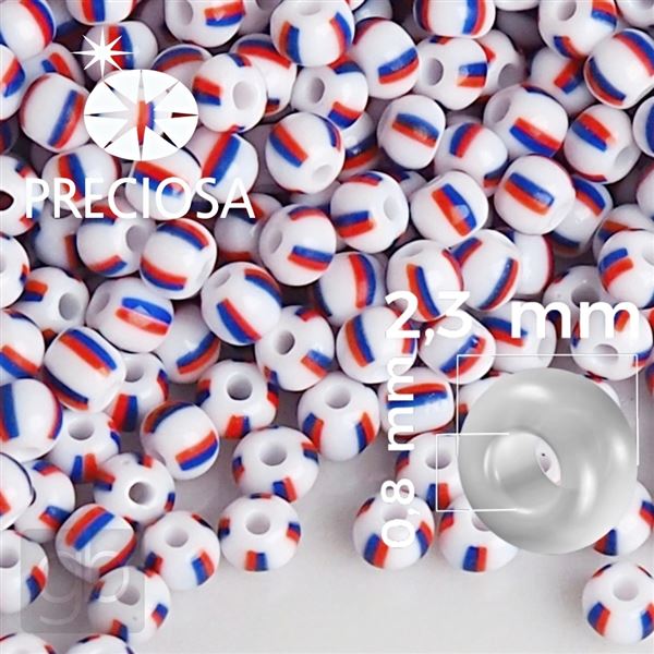 Preciosa STRIPED rokajl 10/0 2,3 mm Modr� �erven� B�l� 03370 20 g