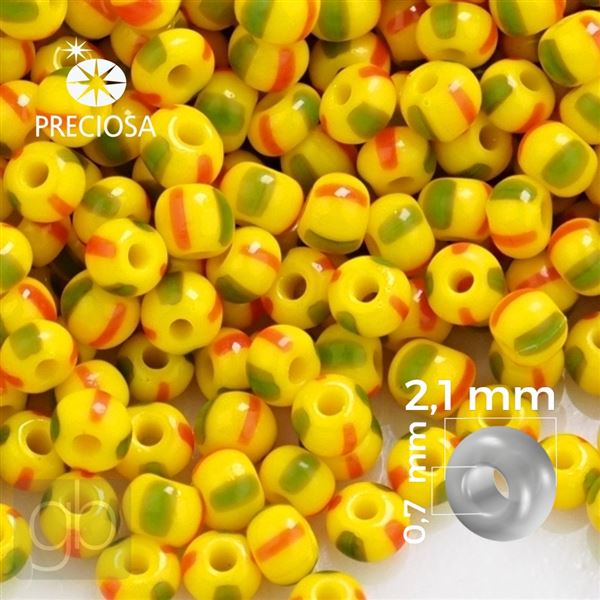 Preciosa STRIPED 11/0 2,1 mm lut erven zelen 83590 50 g