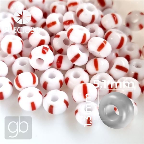 Preciosa STRIPED rokajl 4/0 5,1 mm B�l� �erven� 03890 50 g