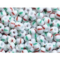 Preciosa STRIPED rokajl 8/0 2,9 mm Bílá ervená Zelená 03950 50 g