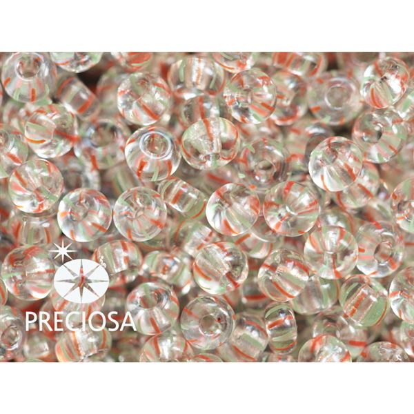 Preciosa STRIPED rokajl 8/0 2,9 mm ir erven Zelen 00951 50 g