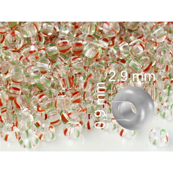 Preciosa STRIPED rokajl 8/0 2,9 mm ir erven Zelen 00950 50 g