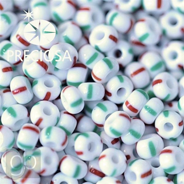 Preciosa STRIPED rokajl 9/0 2,6 mm �erven� Zelen� 03950 20 g