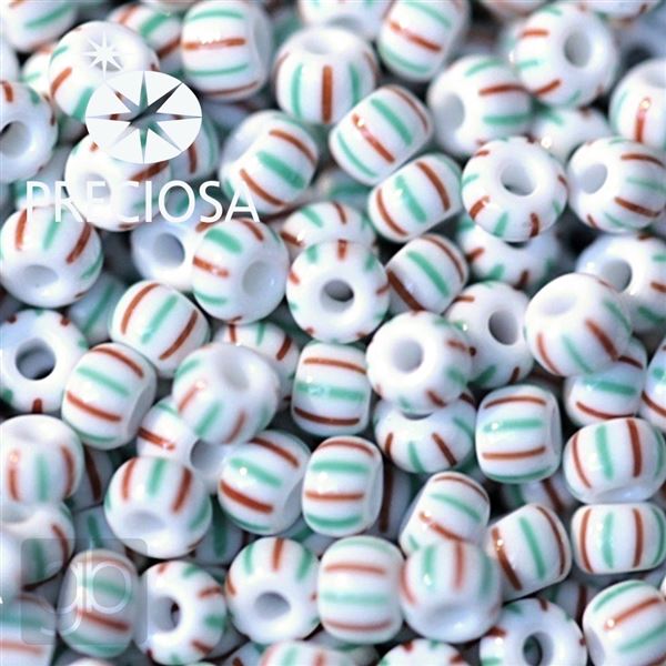 Preciosa STRIPED rokajl 9/0 2,6 mm erven Zelen Bl 03951 20 g